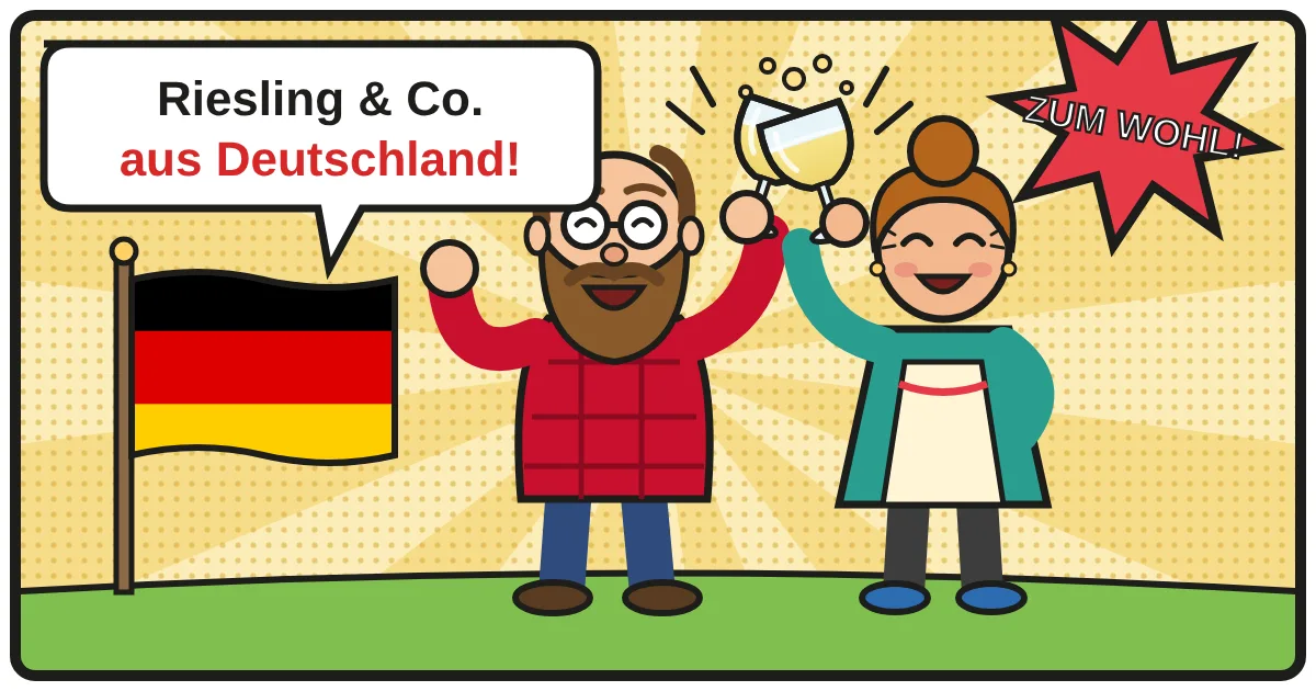 Comic: Zwei Weinfreunde stoßen an – Deutscher Weißwein