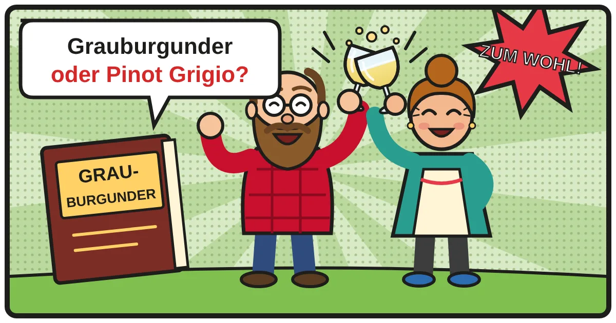 Comic: Zwei Weinfreunde stoßen an – Grauburgunder & Pinot Grigio
