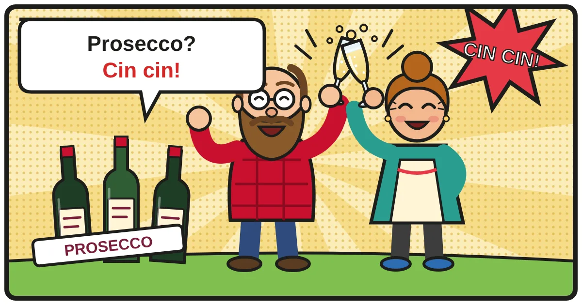 Comic: Zwei Weinfreunde stoßen an – Prosecco