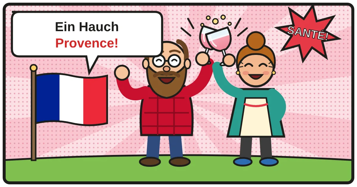 Comic: Zwei Weinfreunde stoßen an – Provence-Rosé