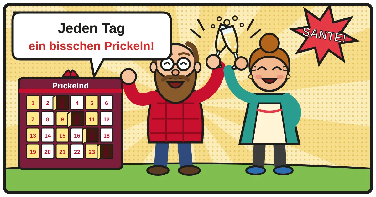 Comic: Zwei Weinfreunde stoßen an – Sekt & Prosecco Adventskalender