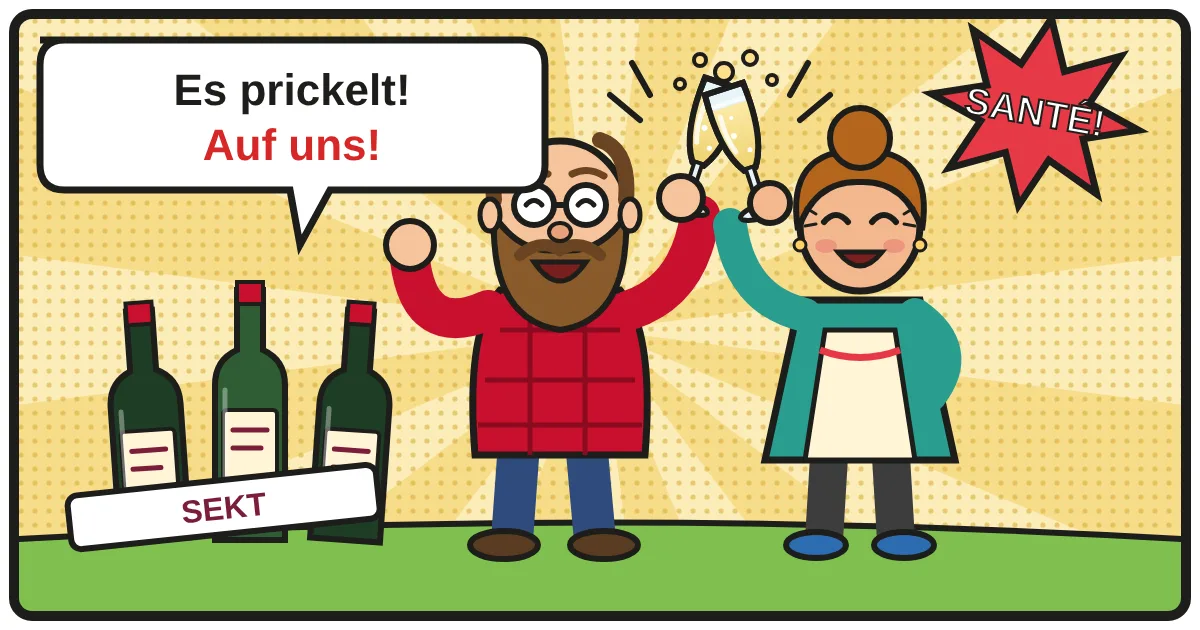 Comic: Zwei Weinfreunde stoßen an – Sekt & Champagner