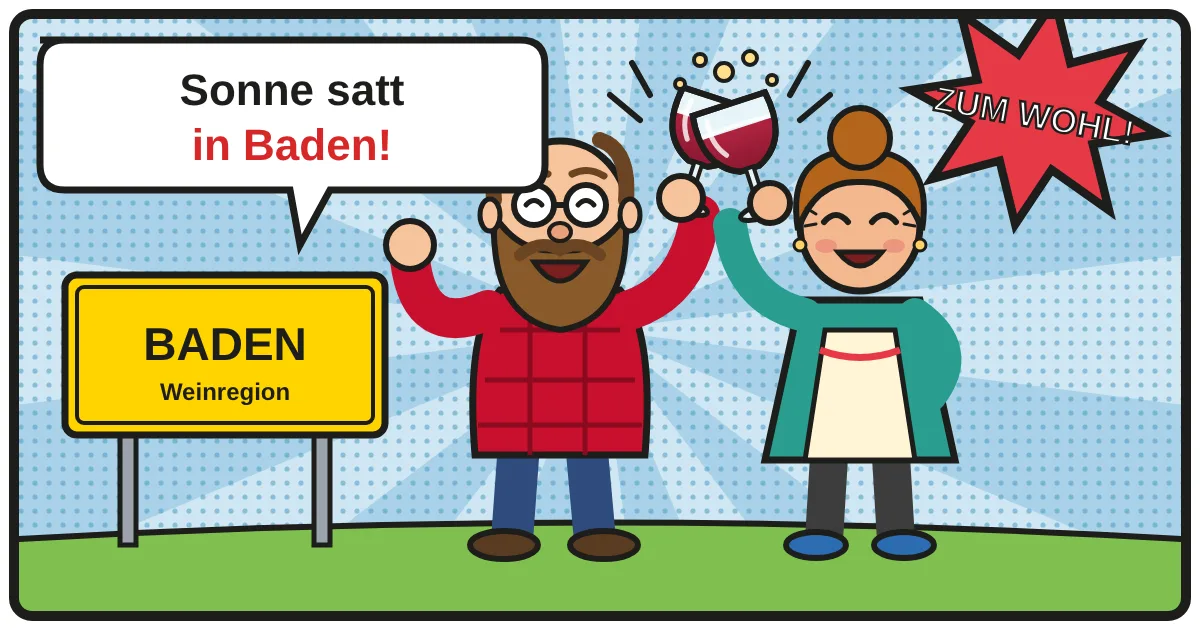 Comic: Zwei Weinfreunde stoßen an – Baden