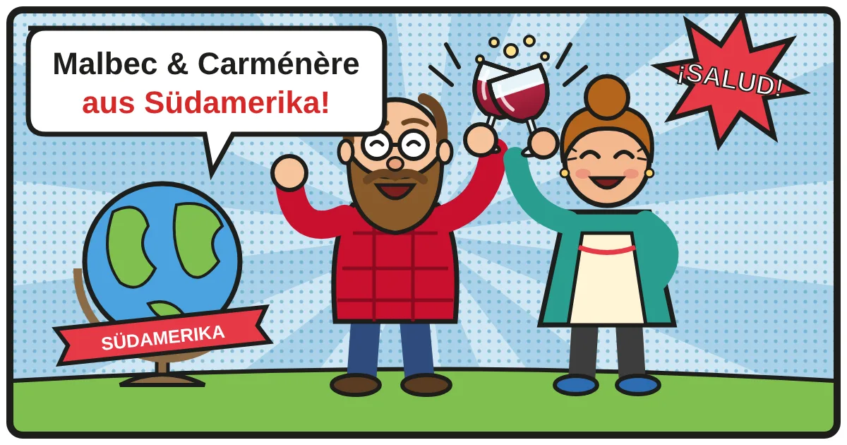 Comic: Zwei Weinfreunde stoßen an – Chile & Argentinien