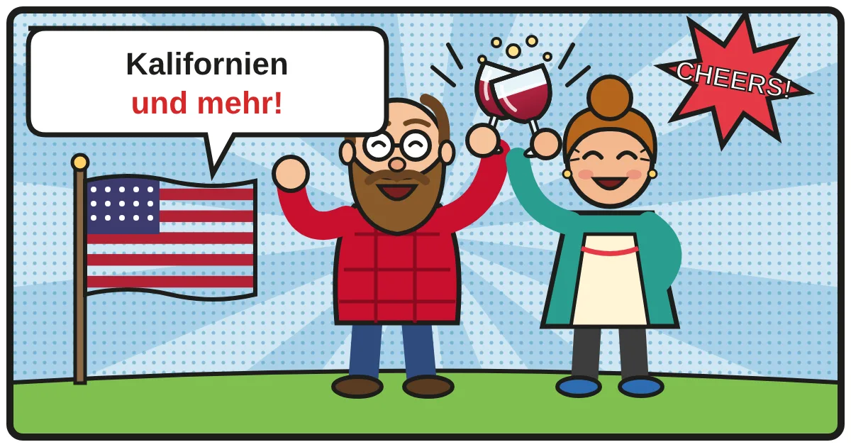 Comic: Zwei Weinfreunde stoßen an – USA