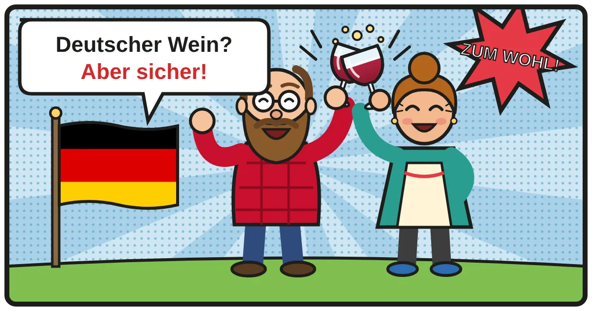 Comic: Zwei Weinfreunde stoßen an – Deutschland