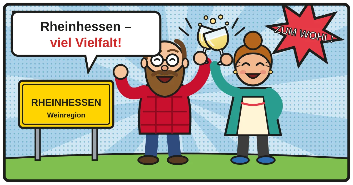 Comic: Zwei Weinfreunde stoßen an – Rheinhessen