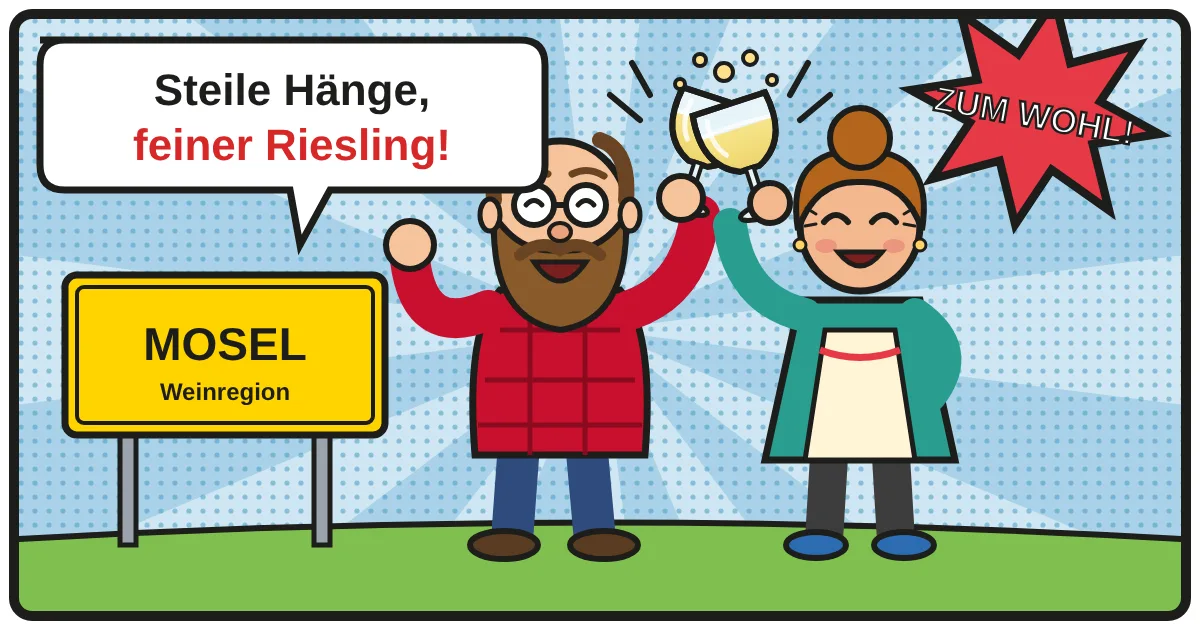 Comic: Zwei Weinfreunde stoßen an – Mosel