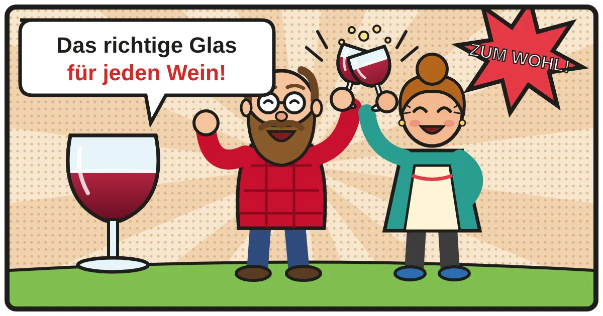 Comic: Zwei Weinfreunde stoßen an – Weingläser