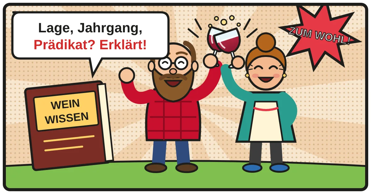 Comic: Zwei Weinfreunde stoßen an – Weinwissen