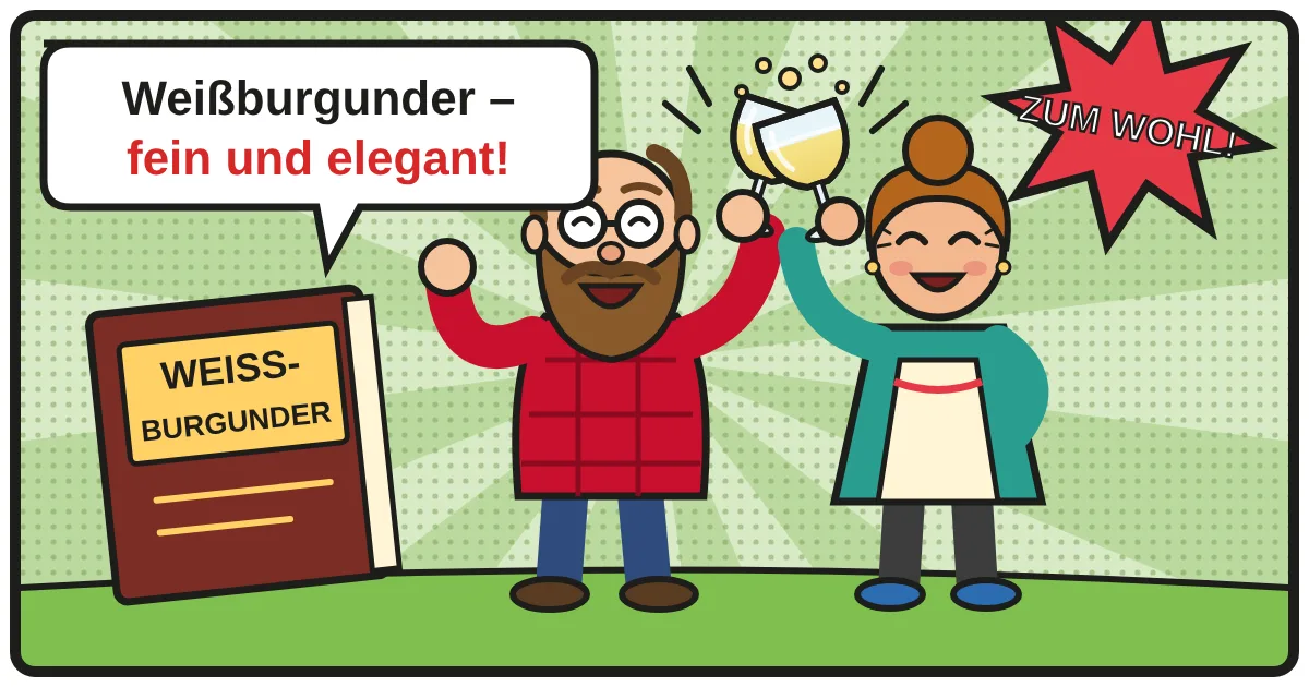 Comic: Zwei Weinfreunde stoßen an – Weißburgunder